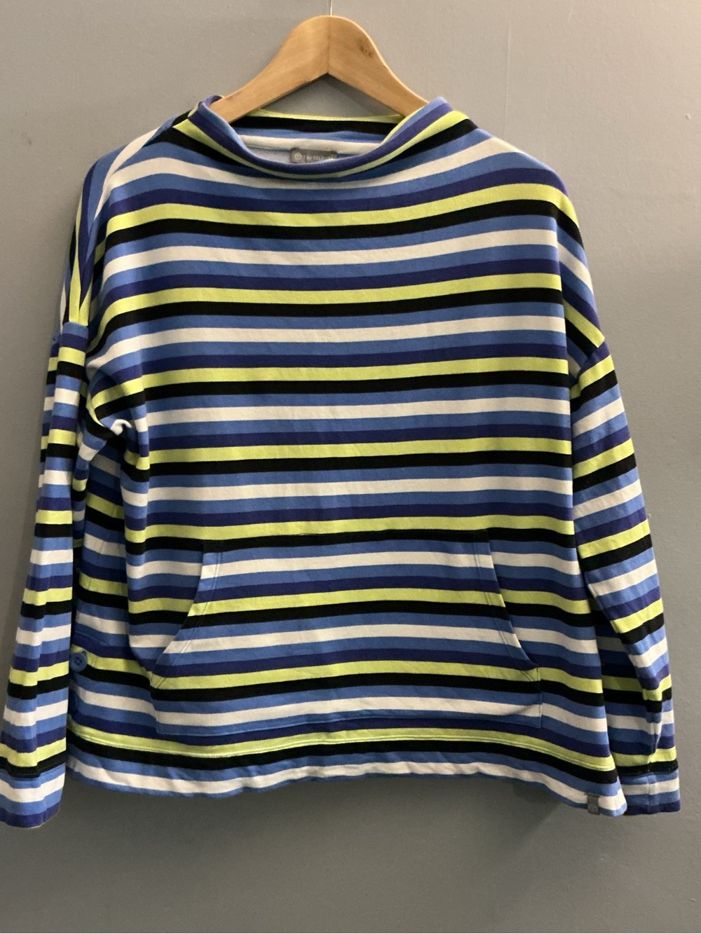 T by Talbots Blue White Lime Striped Pullover Sweatshirt Large Petite
